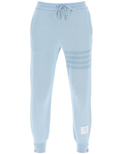 Thom Browne 4 Bar Joggers In Cotton Knit - Blue