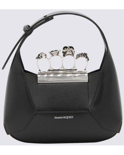 Alexander McQueen Black Leather Jeweled Hobo Mini Bag