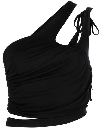 ANDREADAMO Draped Jersey Asymmetric Top Clothing - Black