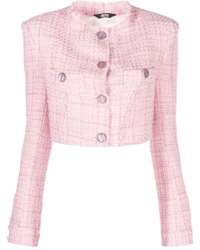 Gcds Button-up Cropped Tweed Jacket - Pink