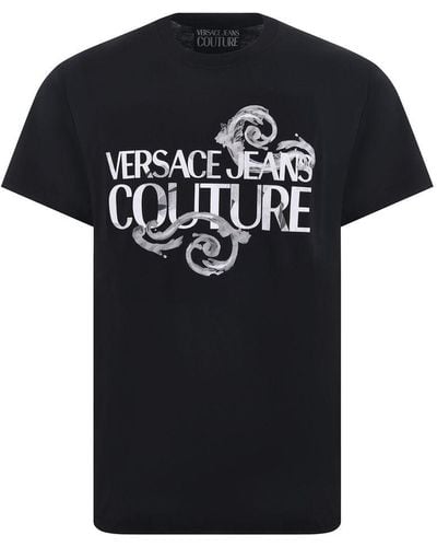 Versace Couture Watercolor Print T-Shirt - Black
