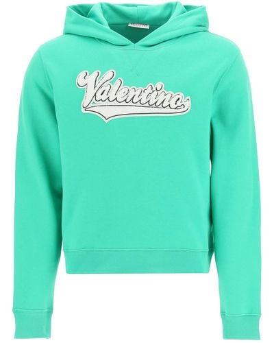 Valentino Cotton Hoodie With Logo Patch - Green