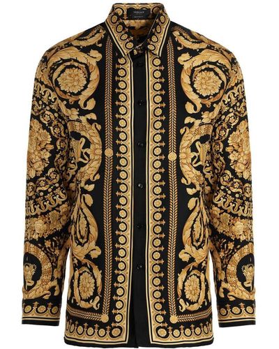 Versace Printed Long-sleeve Silk Shirt - Black