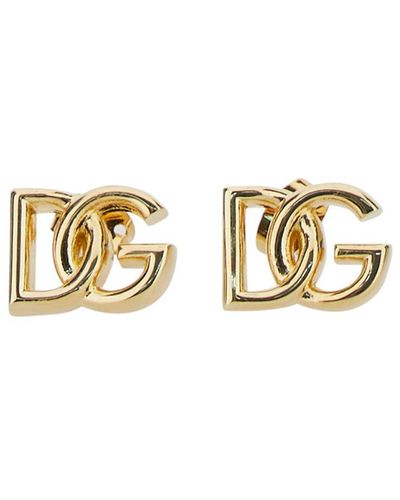 Dolce & Gabbana Gold Earrings With Dg Logo In Silver Plated Brass - Metallic