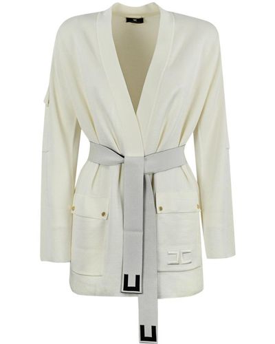 Elisabetta Franchi Butter Black Knit Kimono Cardigan - White
