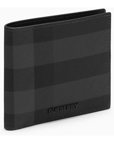 Burberry Check Pattern Grey Wallet - Black