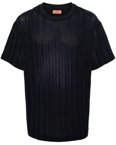 Missoni Chevron-knit Cotton Blend T-shirt - Black