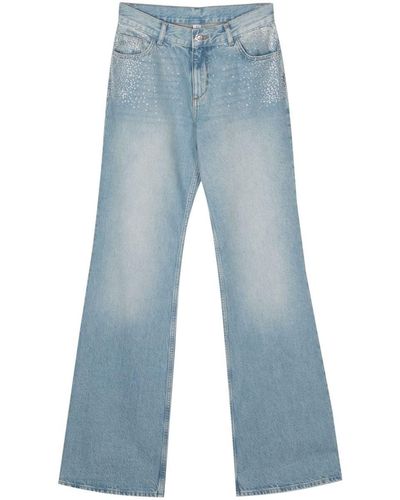 Liu Jo Flared Cotton Jeans With Decoration - Blue