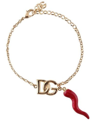 Dolce & Gabbana Bracelet With Dg Logo And Croissant Charm - Metallic