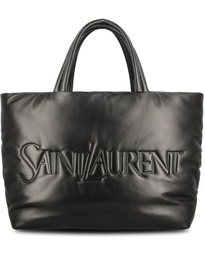 Saint Laurent Logo Debossed Large Tote Bag - Black