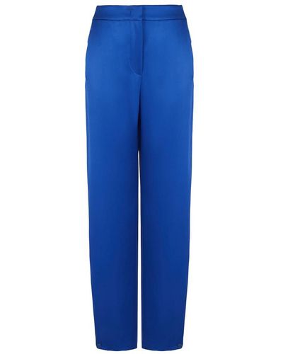 Giorgio Armani Straight-cut Pants In Double Silk Satin - Blue