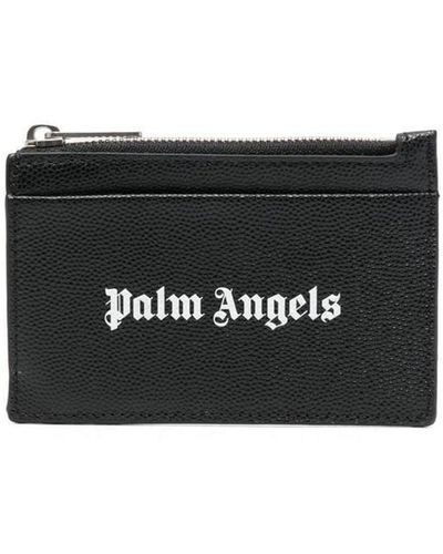 Palm Angels Logo Print Zipped Cardholder - Black