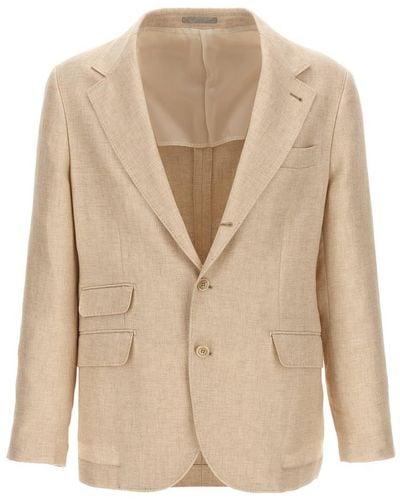 Brunello Cucinelli Cotton And Linen Single-Breasted Jacket - Natural