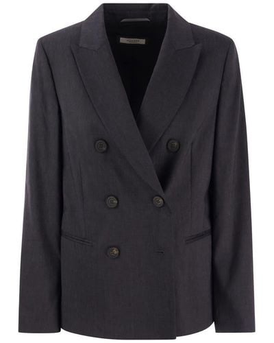 Peserico Wool And Linen Canvas Double-breasted Blazer - Black