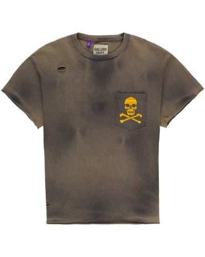 GALLERY DEPT. Skull And Crossbones-print Distressed T-shirt - Grey