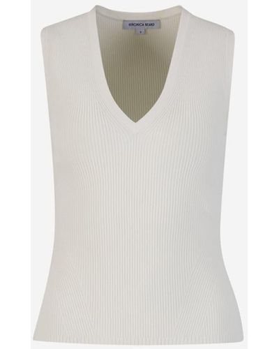 Veronica Beard Ribbed Knit Top - White