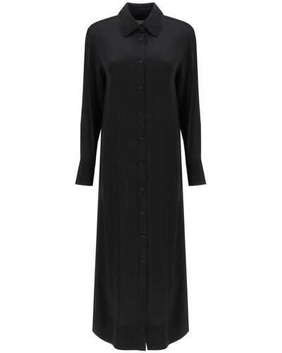 Loulou Studio 'ara' Long Shirt Dress In Satin - Black