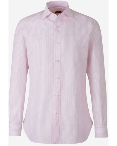 Isaia Striped Motif Shirt - Pink