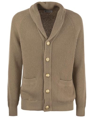 Brunello Cucinelli Pure Cotton Ribbed Cardigan With Metal Button Fastening - Brown