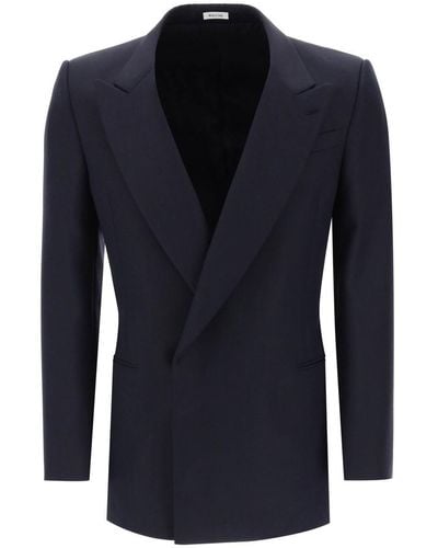 Alexander McQueen Wool And Mohair Double-breasted Blazer - Blue