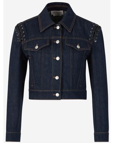 Alexander McQueen Cropped Denim Jacket - Blue