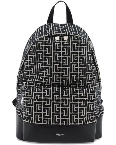 Balmain Jacquard Backpack With Monogram - Black