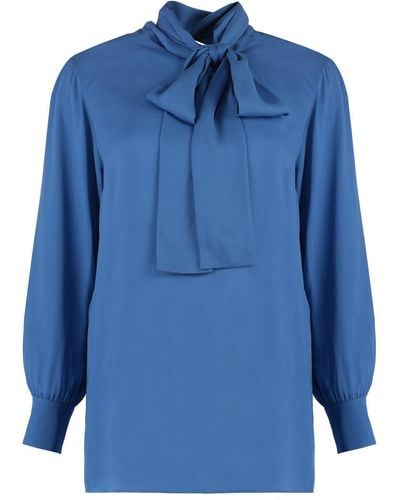 Gucci Pussy-bow Collar Georgette Shirt - Blue