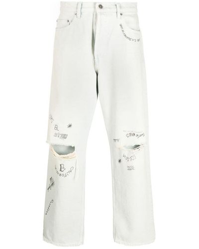 Golden Goose Distressed-effect Text-print Straight-leg Jeans - White
