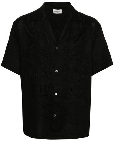 P.A.R.O.S.H. P.A.R.O..H. Floral-Embroidery Linen Shirt - Black