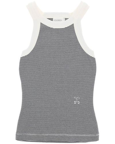 Closed Striped Racer Tank Top - Gray