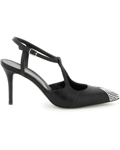 Alessandra Rich Leather Slingback Court Shoes With Crystal Point - Black