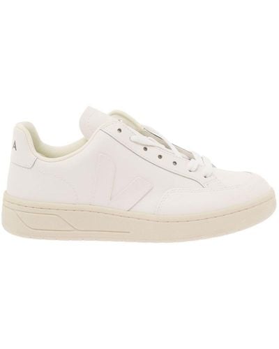 Veja 'v-12' White Low-top Sneakers With Tonal Side Logo In Leather Woman