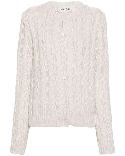 Miu Miu Cable-knit Cashmere Cardigan - White