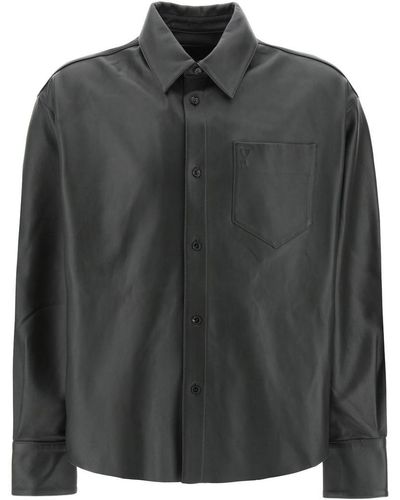 Ami Paris Nappa Leather Overshirt - Black