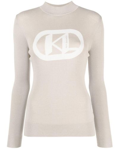 Karl Lagerfeld Flocked Ribbed-knit Logo Sweater - Natural