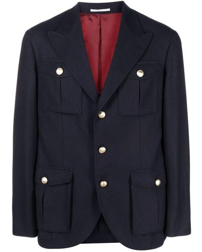 Brunello Cucinelli Wool Single-breasted Blazer Jacket - Blue