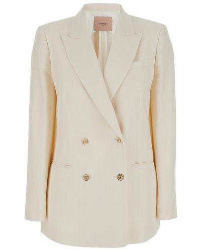 Twin Set Double-Breasted Jacket With Buttons - White