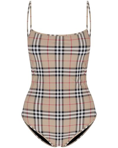 Burberry 'check' One-piece Swimsuit - White