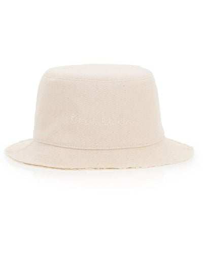 Ruslan Baginskiy Twill Bucket Hat With Pearls And Shells - White