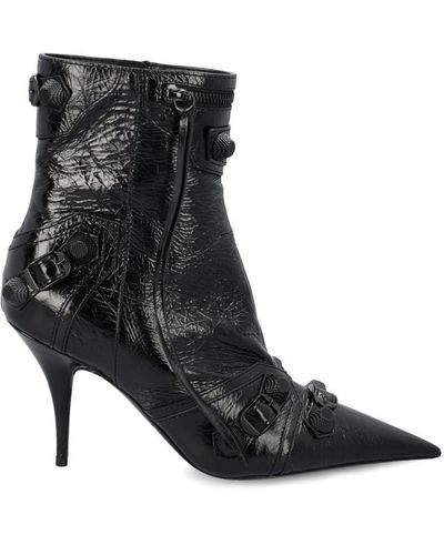 Balenciaga Pointed Toe Raffia Boots - Black