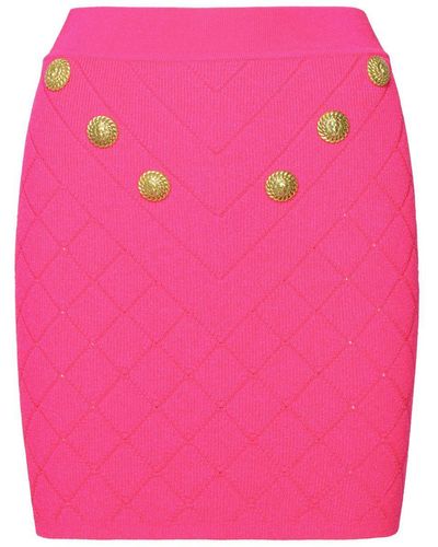 Balmain Buttoned Knitted Mini Skirt - Pink