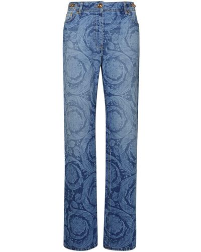 Versace 'baroque' Blue Cotton Jeans
