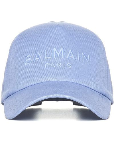 Balmain Logo Cotton Baseball Cap - Blue