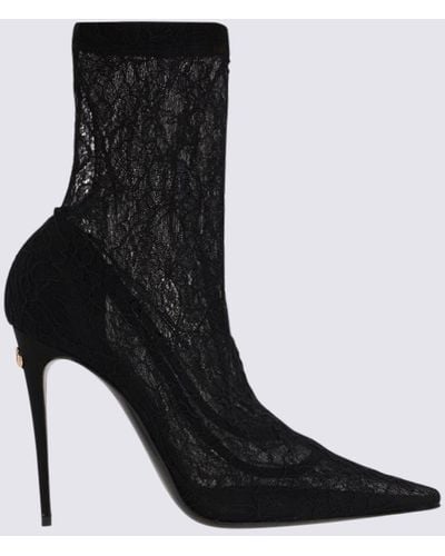 Dolce & Gabbana Black Stretch Lace Boots