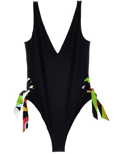 Emilio Pucci Printed Lace-up One-piece Swimsuit Beachwear - Black