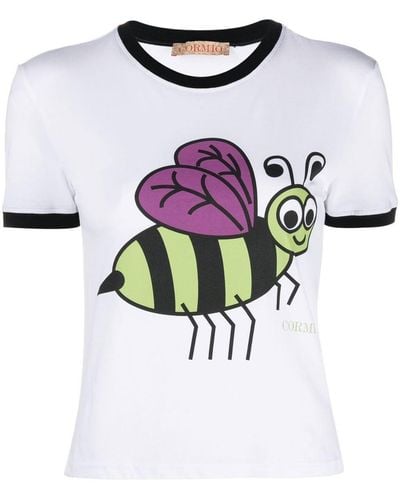 Cormio Bee-print Cotton T-shirt - White