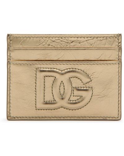 Dolce & Gabbana Metal Leather Dg Logo Card Holder - Natural