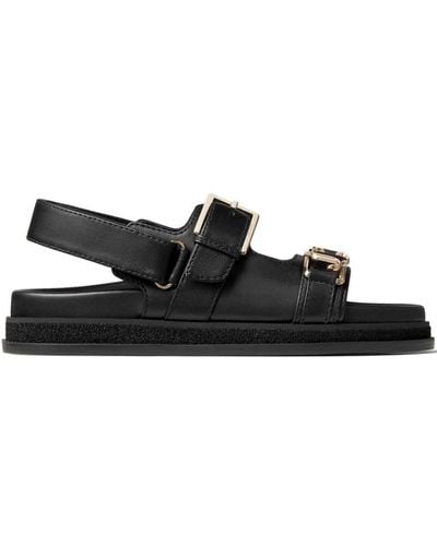 Jimmy Choo Elyn Flat Leather Sandals - Black
