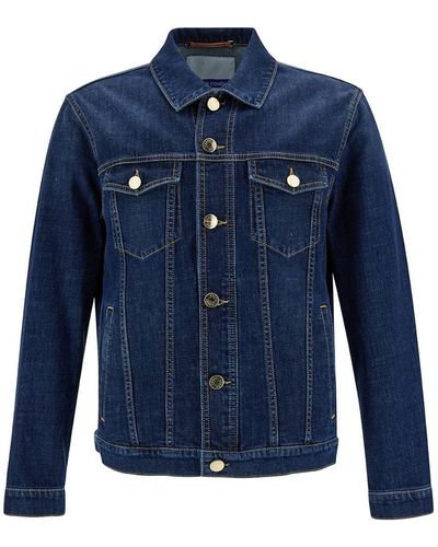 Jacob Cohen Blue Jacket With Buttons And Logo Patch In Stretch Cotton Denim Man