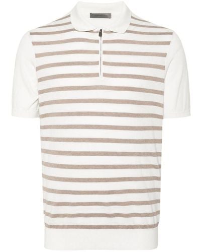 Corneliani Striped Zip-up Polo Shirt - White
